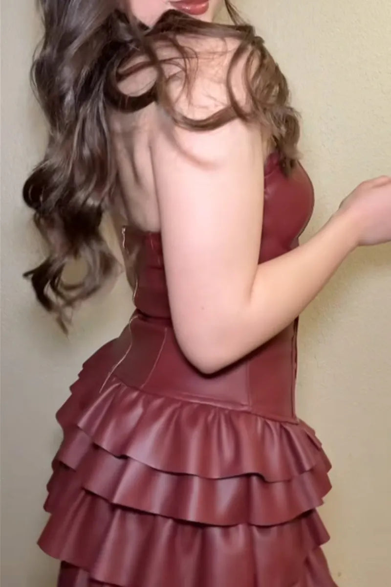 Women's Strapless Ruffled Cropped Bodycon Dress