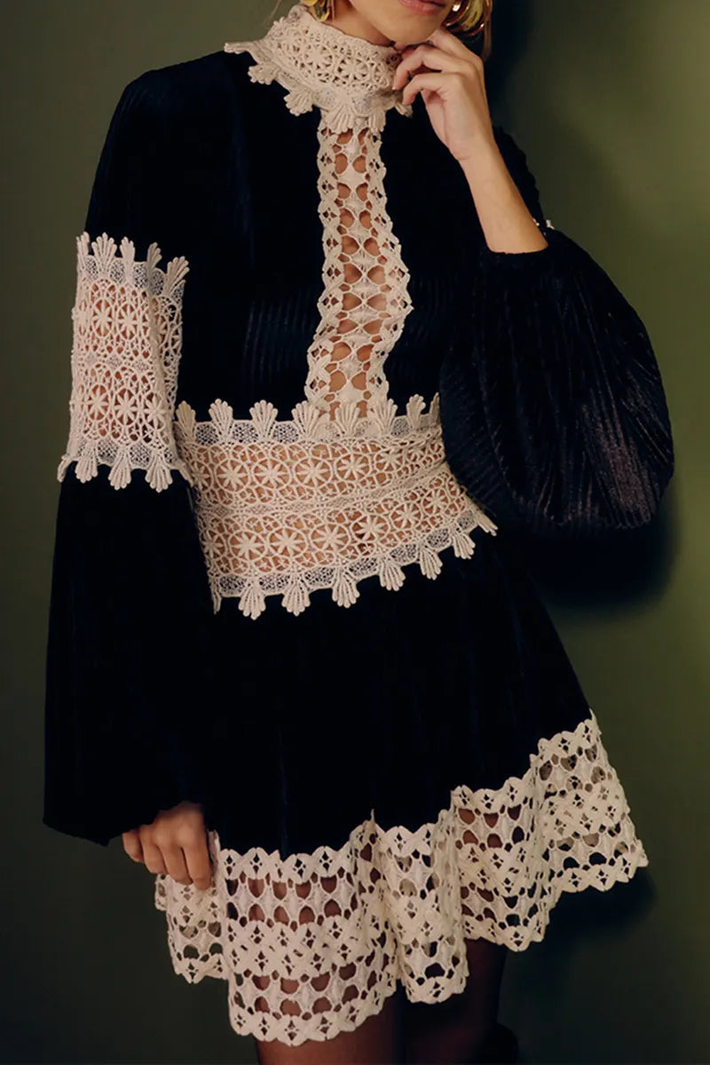 Women's Elegant Lace Panel Mini Dress