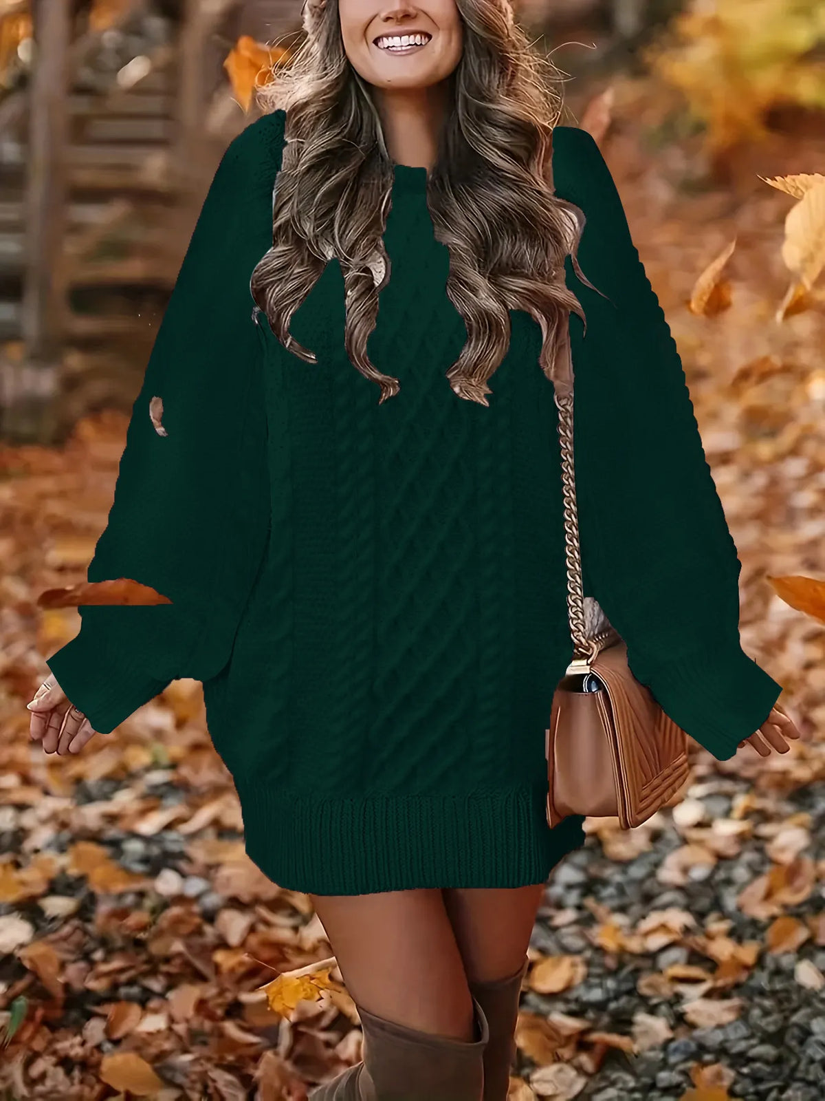 ( In stock)Women Round Neck Hip-pack Versatile Knitted Casual Dress