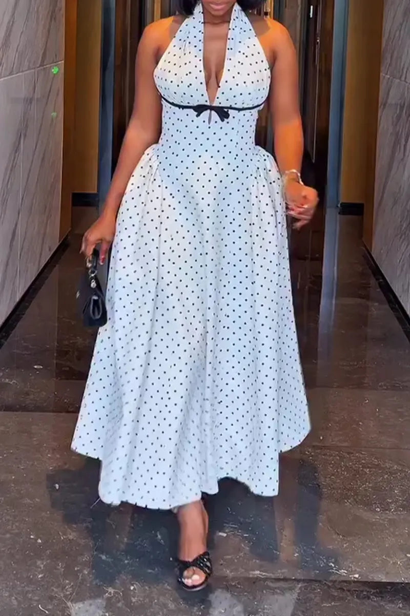 Women's Elegant Halter Polka Dot A Line Maxi Dress