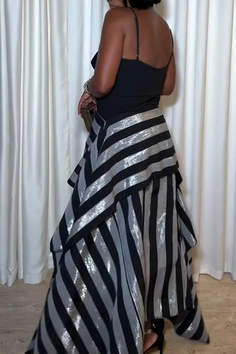 Women's Fashion Metallic Stripe Silhouette Skirt