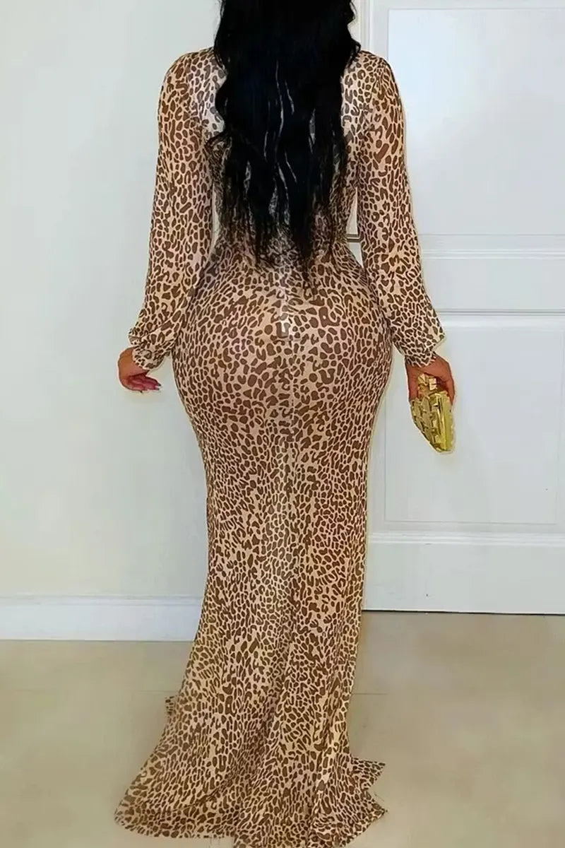 Women's Cutout Long Sleeve Printed Bodycon Party Dress